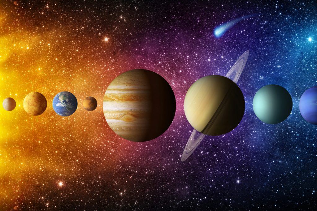 Imagem do sistema solar, com 8 planetas
