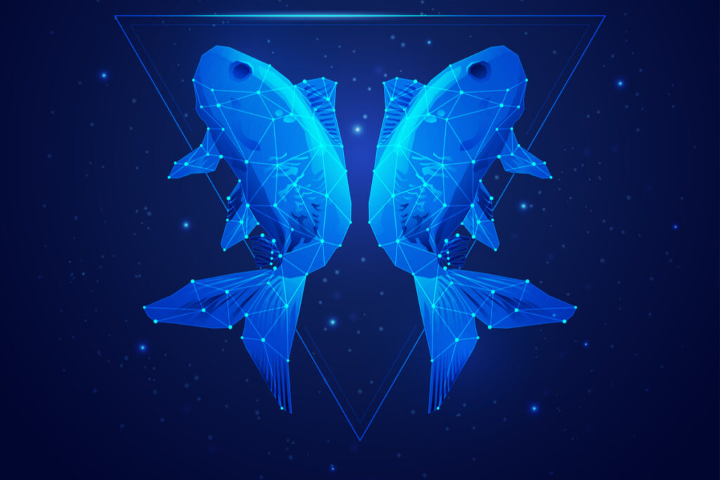 Ilustração de dois peixes em azul
