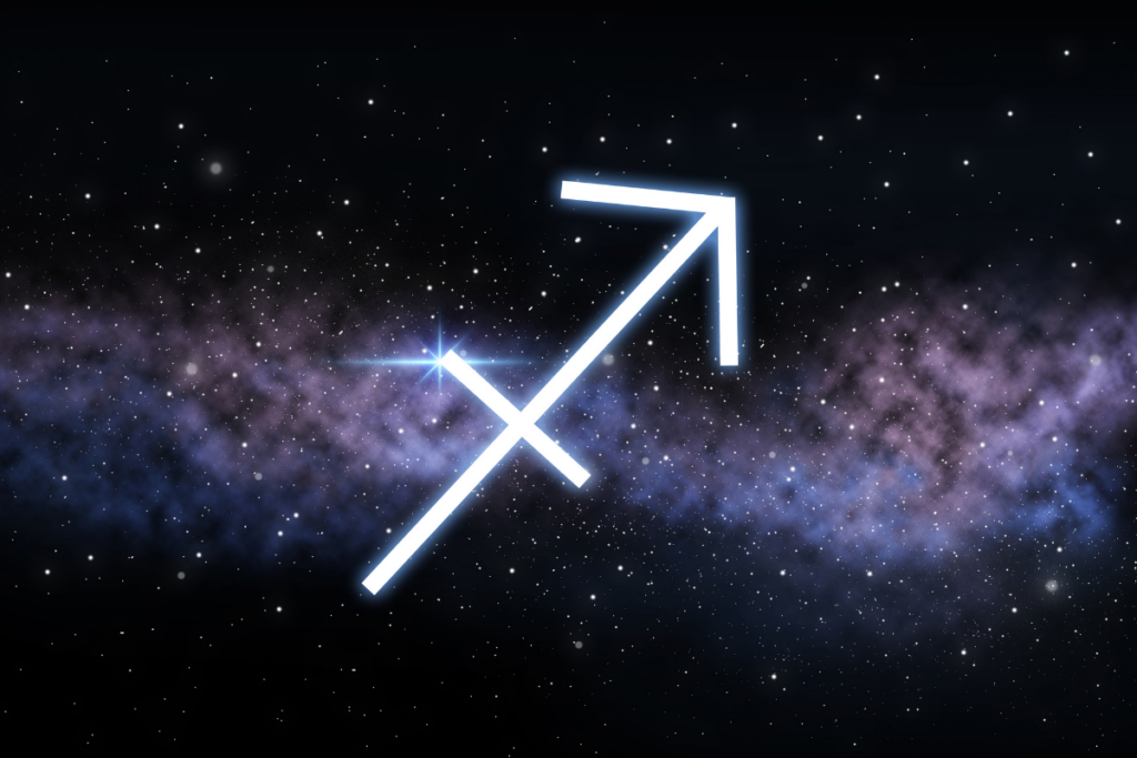 Ilustração do signo de Sagitário em um universo estrelado