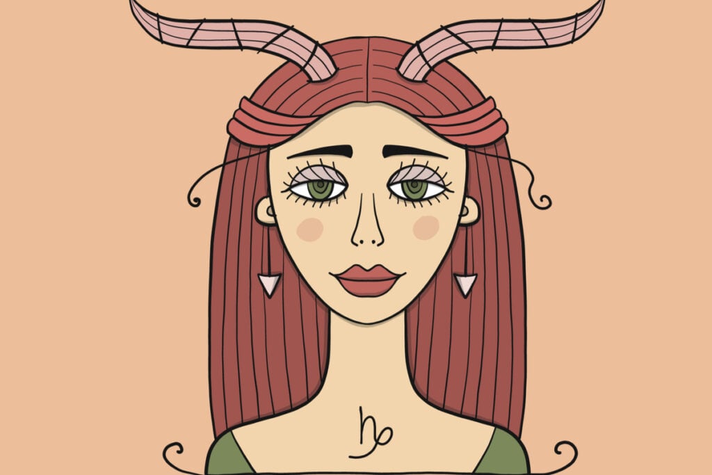 Ilustração de uma mulher com o signo de Capricórnio no pescoço 