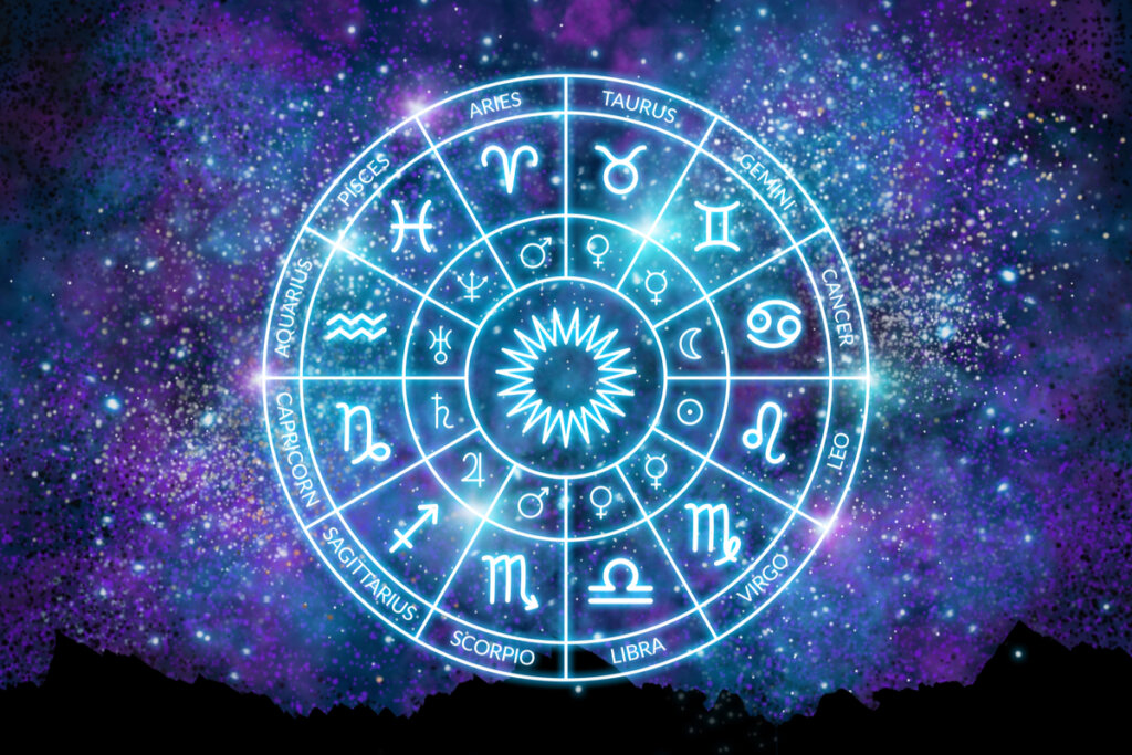Mandala dos signos do zodíaco com fundo colorido
