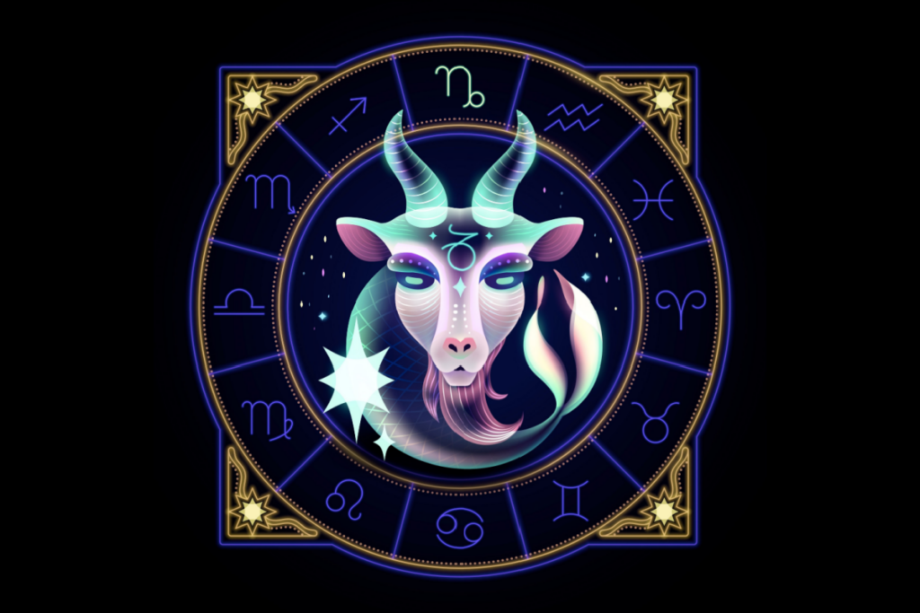 Signo do zodíaco de Capricórnio representado por uma cabra com chifres e uma cauda de sereia