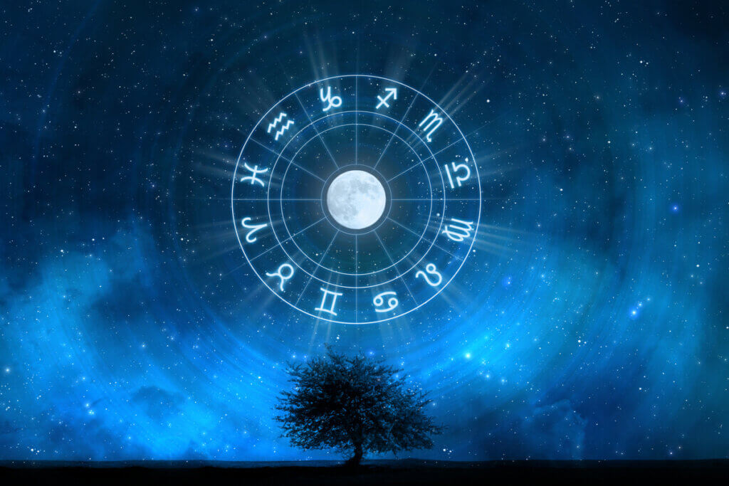 Ilustração lua com todos os signos do zodíaco