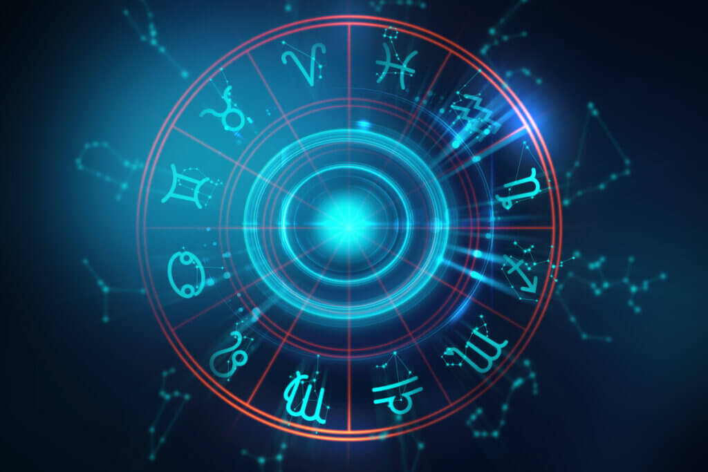 Ilustração de um circulo com os 12 signos do zodíaco