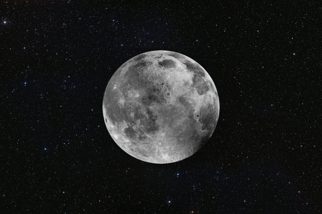 Ilustração de uma Lua Cheia em um céu estrelado