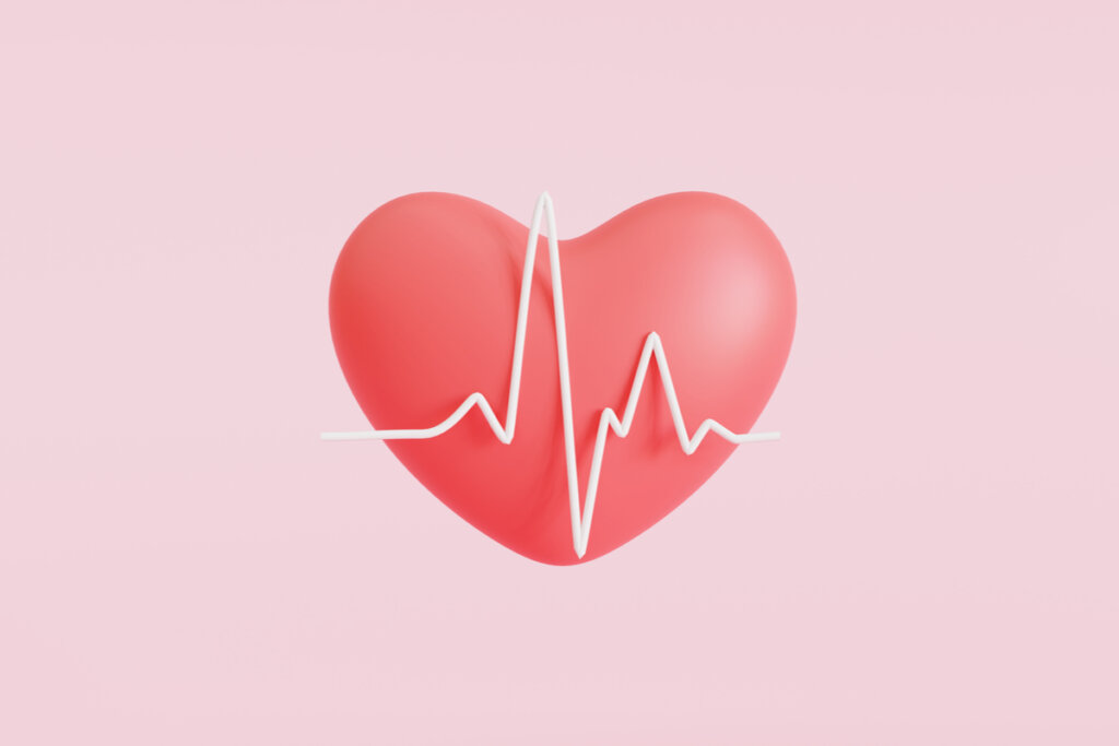 Ilustração de um coração com batimentos cardíacos