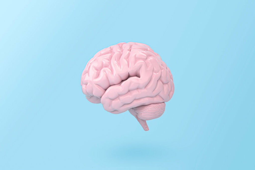 Ilustração de um cérebro em frente a um fundo azul