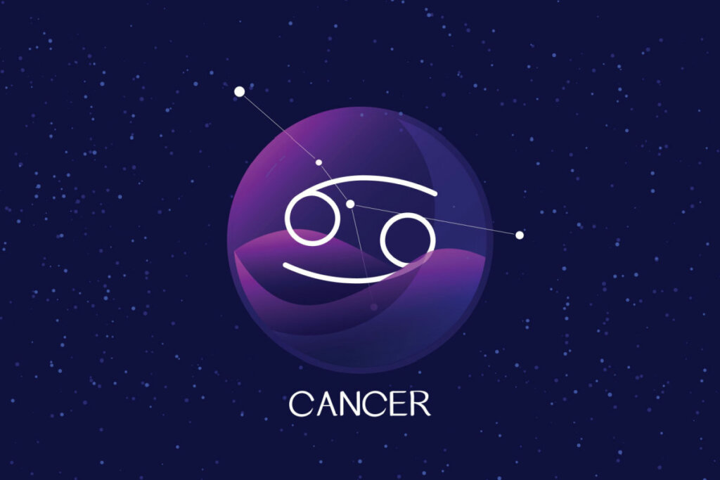 Círculo com o símbolo do signo de Câncer em fundo azul