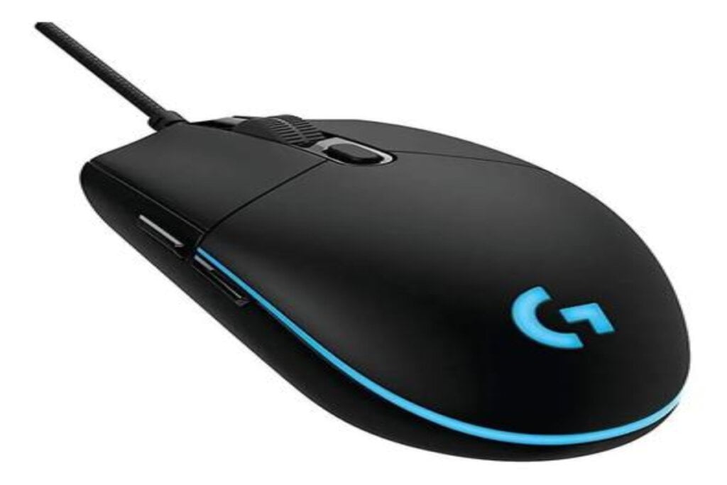 mouse preto com led azul