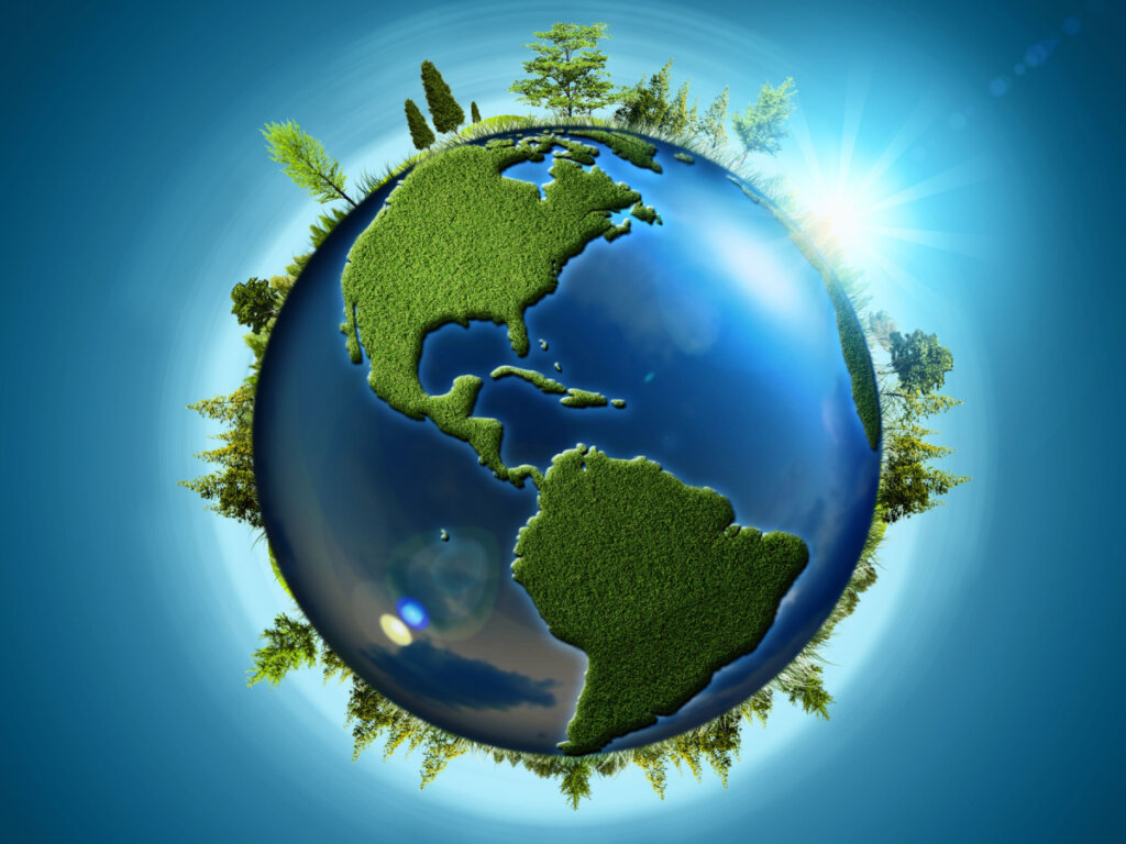 Planeta azul. Fundos ecológicos abstratos com globo terrestre e floresta