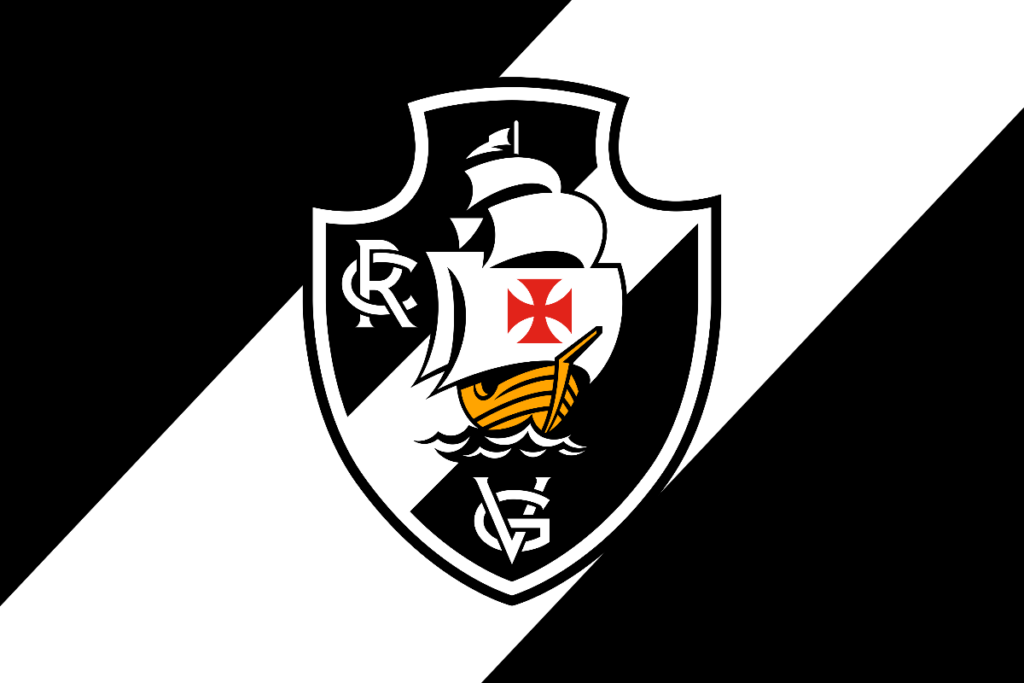 Logo do time de futebol Vasco da Gama em frente a um fundo preto e branco