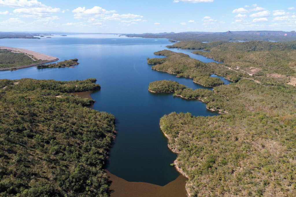 Vista aérea do Lago do Manso em Mato Grosso 