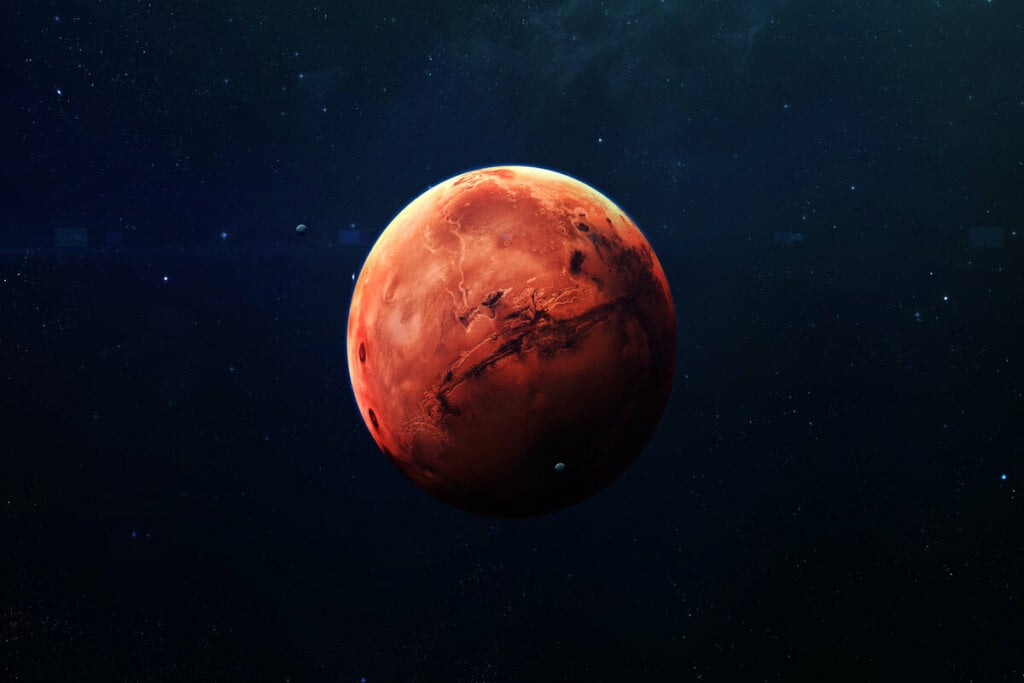 Ilustração do planeta Marte no espaço