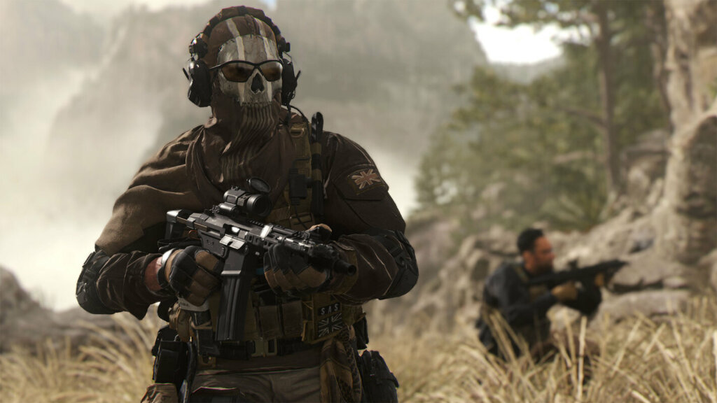 O personagem "Ghost" com arma em cena de jogo novo Call of Duty: MW II