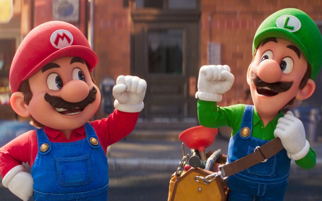Animação de Mario e Luigi se cumprimentando em cena do filme Super Mario Bros.