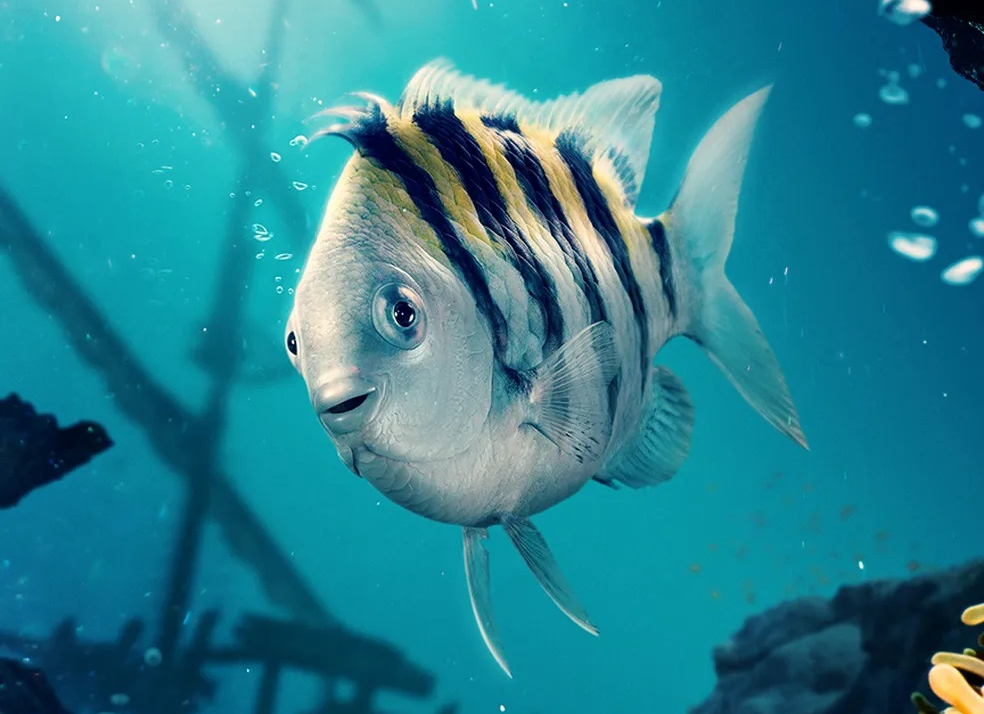 Imagem do peixe Linguado no fundo do mar