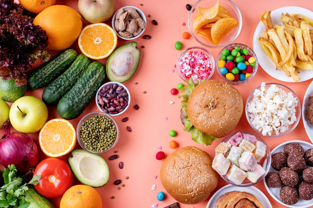 Frutas e legumes vs doces e fast-food