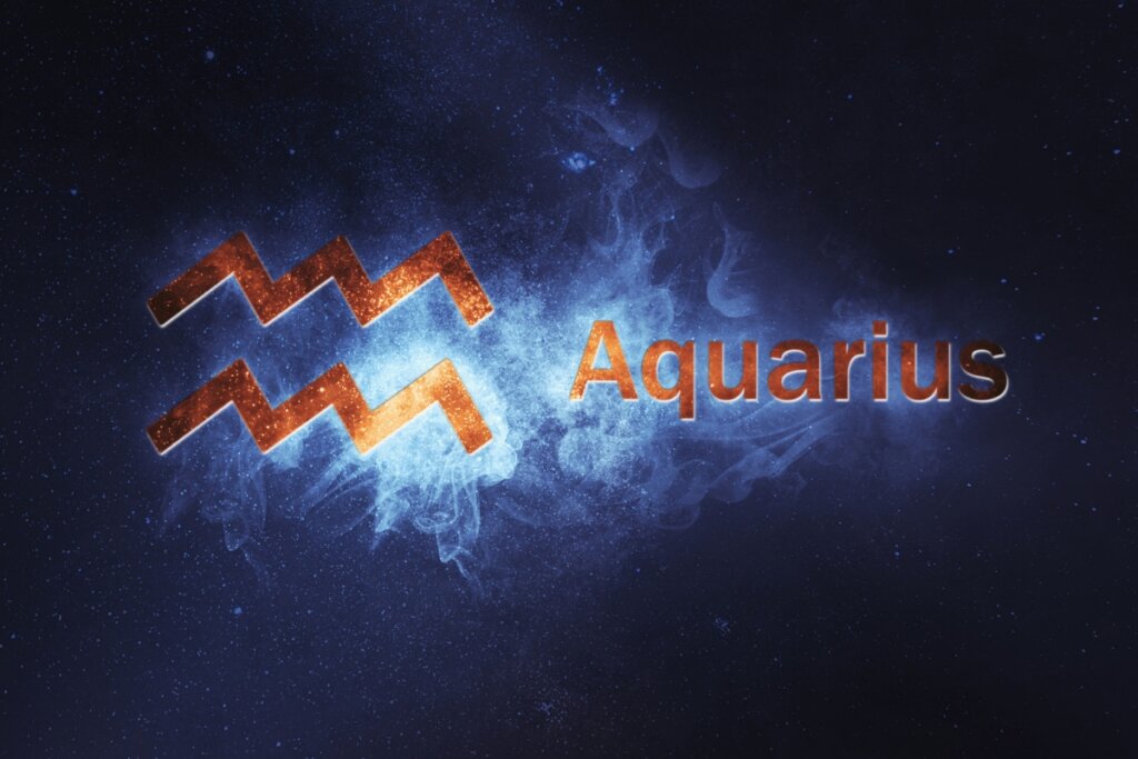 Ilustração do signo de Aquário em um céu estrelado