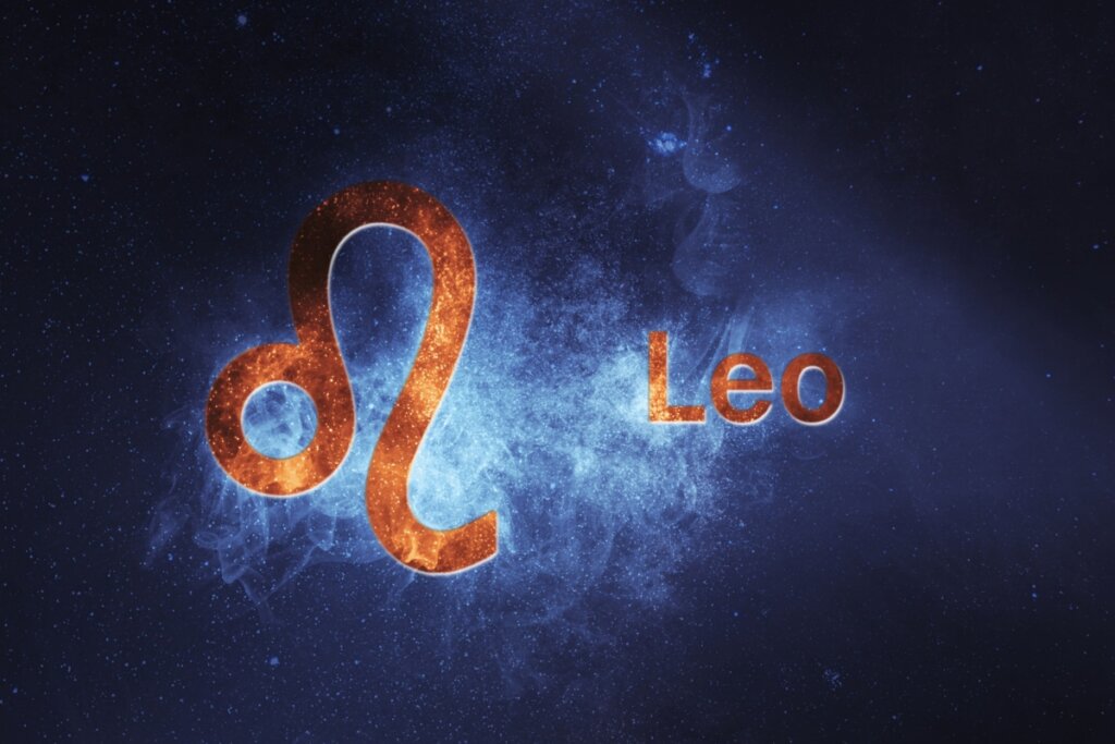 Ilustração do signo de Leão em um céu estrelado