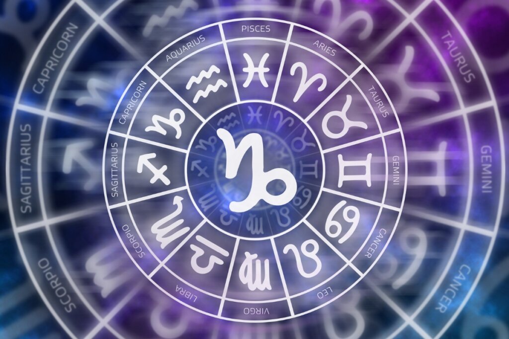 Ilustração do signo de Capricórnio em um círculo com os doze signos do zodíaco
