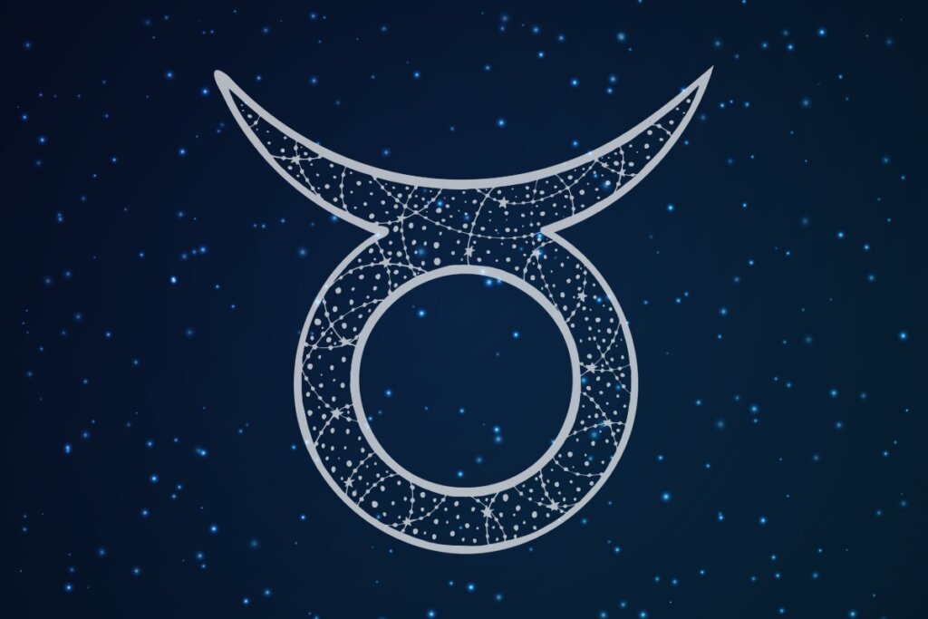 Ilustração do signo de Touro em um céu estrelado