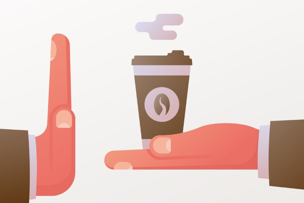 Ilustração de uma mão recusando o café que está em cima de outra mão