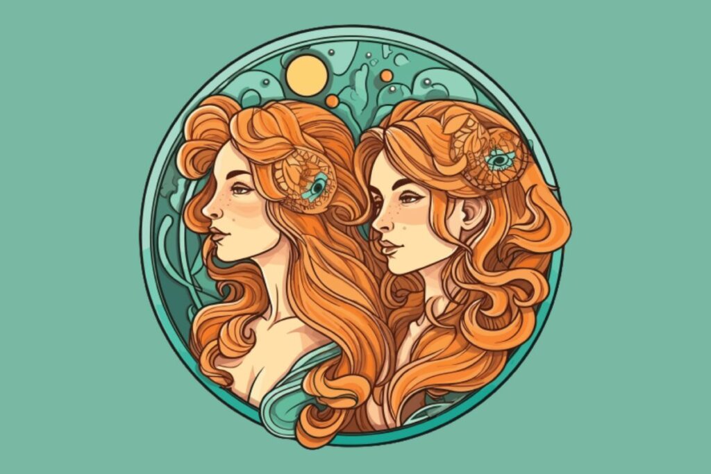 Ilustração de duas mulheres dentro de um circulo com flores