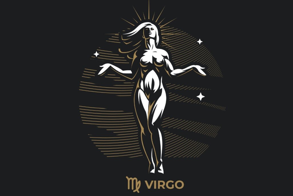 Ilustração do signo de Virgem em um fundo preto