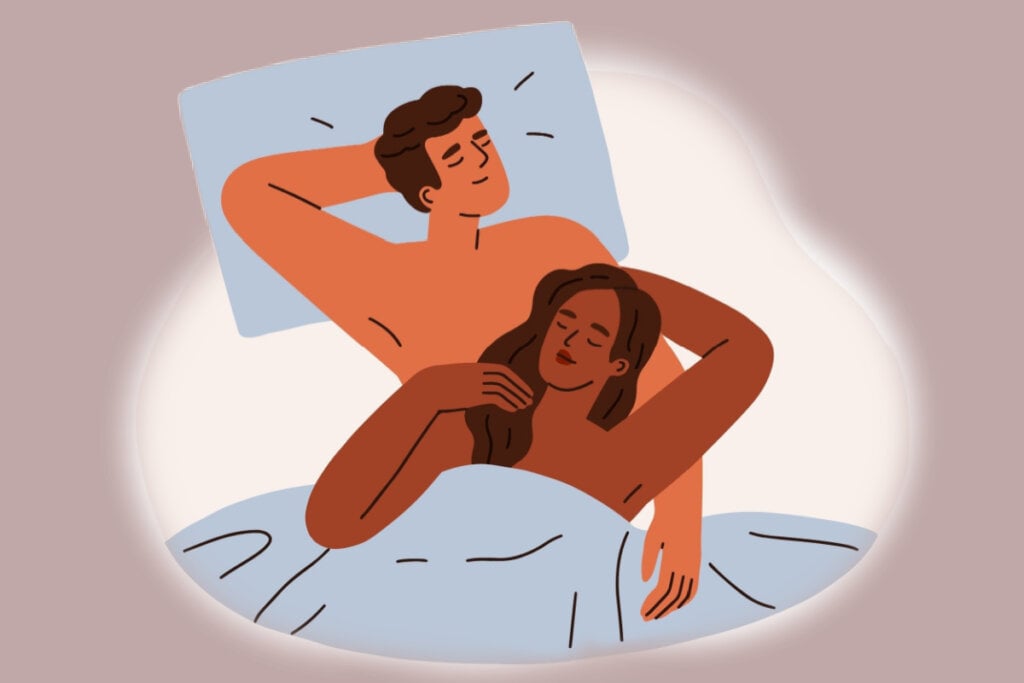 Ilustração de casal deitado na cama