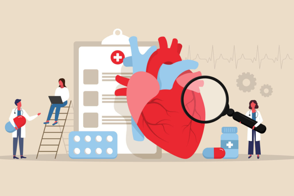 Ilustração de coração humano. Conceito de cardiologia. Médicos. Diagnóstico de cardiologia.