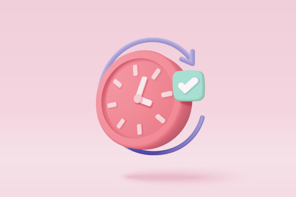 Ilustração de um relógio em tons de rosa