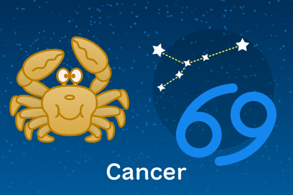 Ilustração do signo de câncer em tons de azul 
