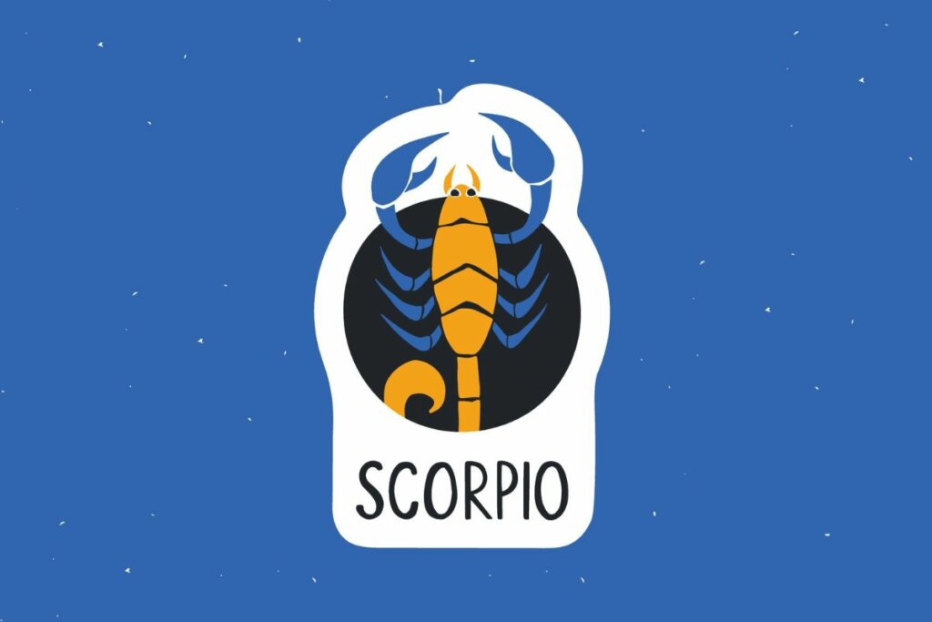 Ilustração do signo de Escorpião em um fundo azul