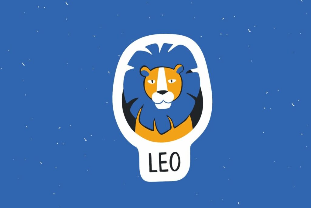 Ilustração do signo de Leão em um fundo azul