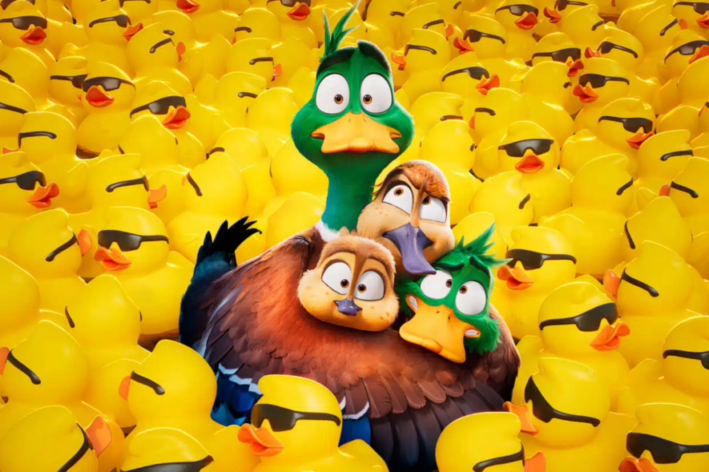 Capa do filme "Patos" com vários patos