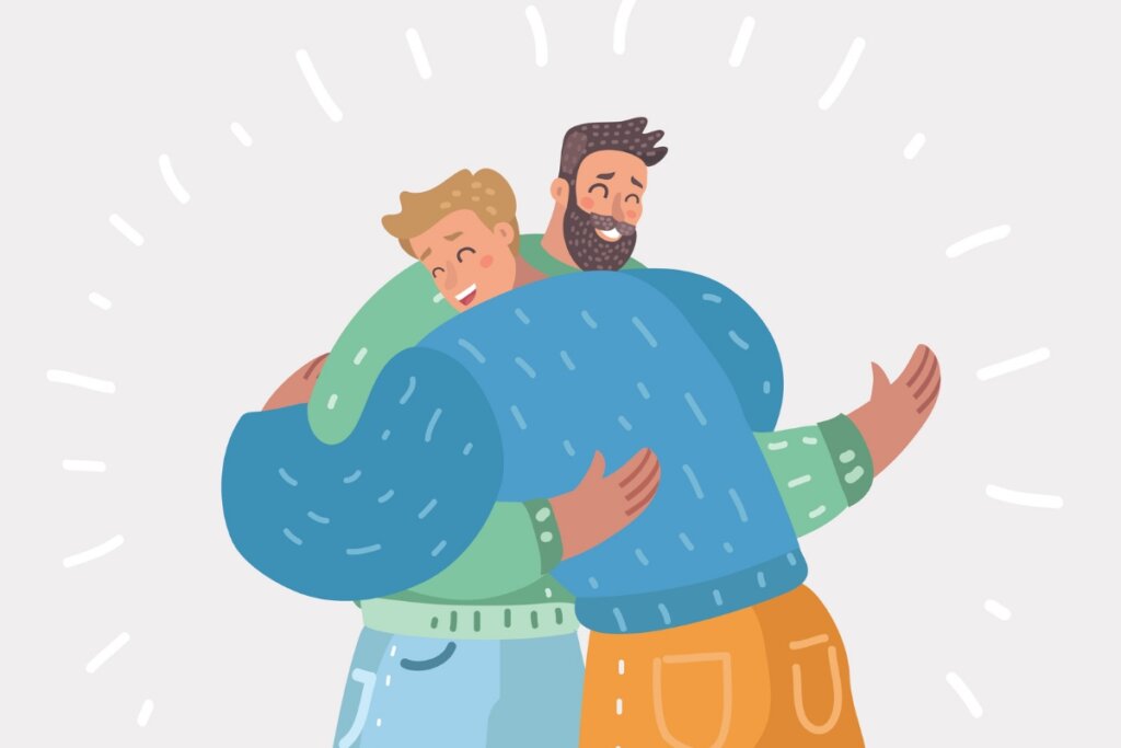 Ilustração de dois homens se abraçando