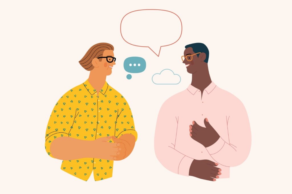 Ilustração de dois homens conversando 