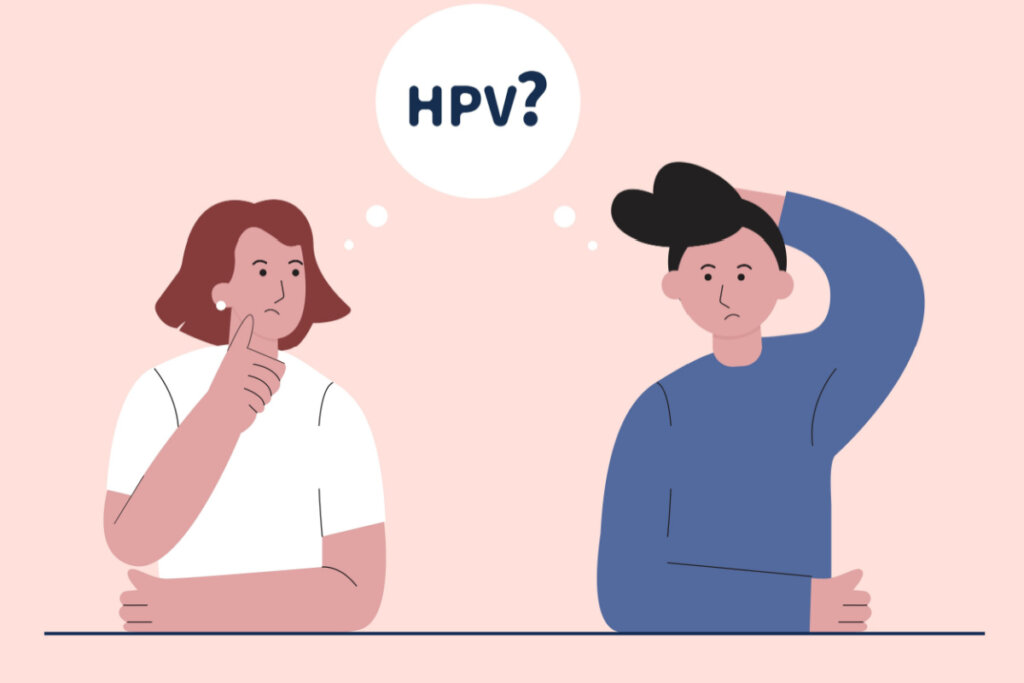 Ilustração de duas mulheres pensando sobre o HPV