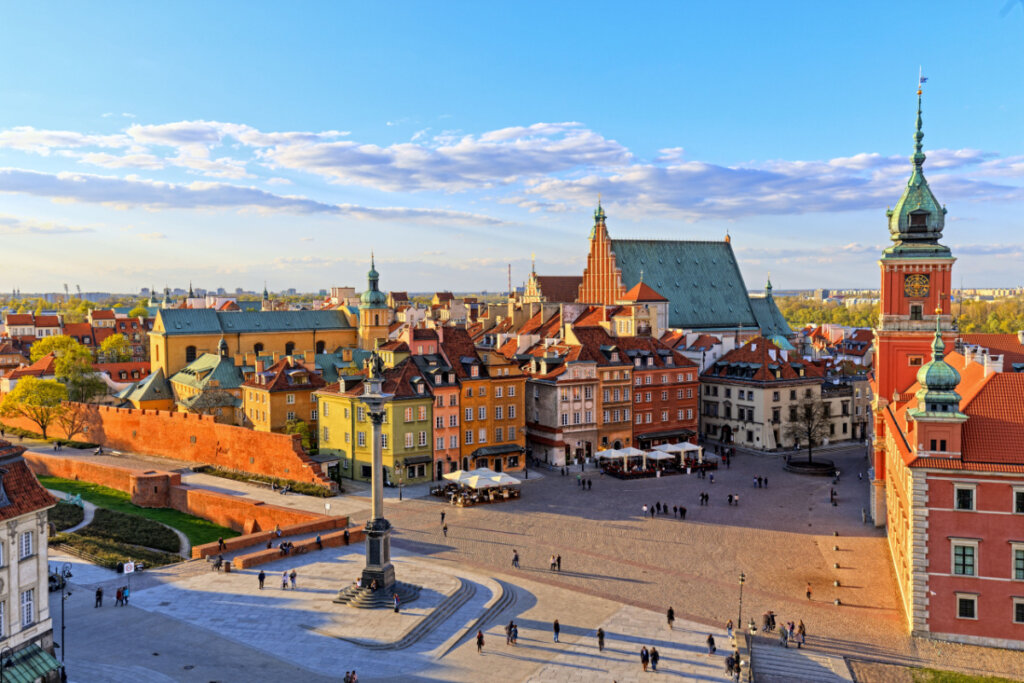 Vista superior da cidade velha de Varsóvia