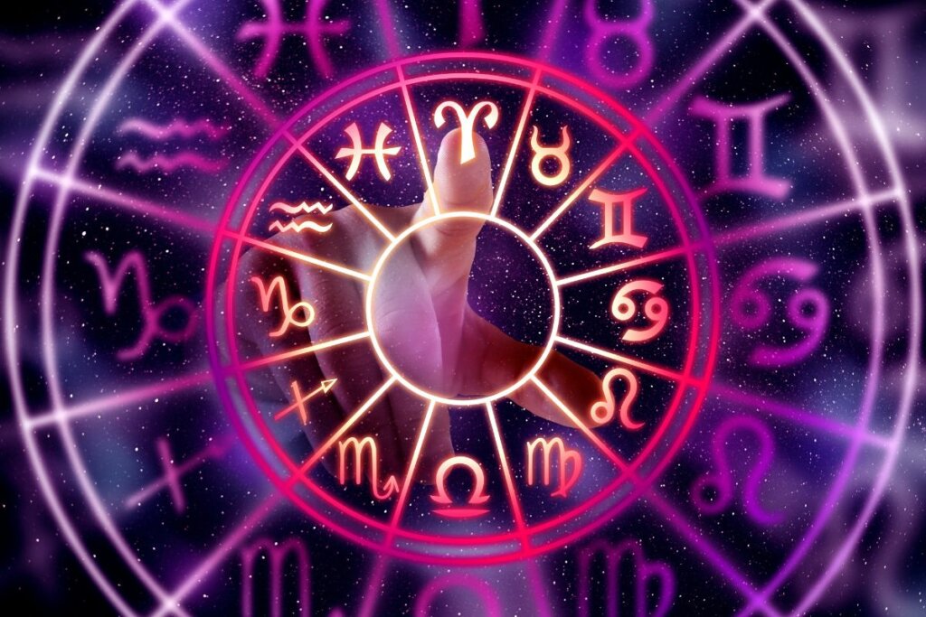 Ilustração do doze signo do zodíaco em um círculo rosa