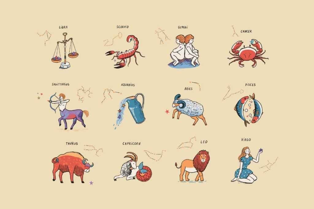 Ilustração dos doze signos do zodíaco