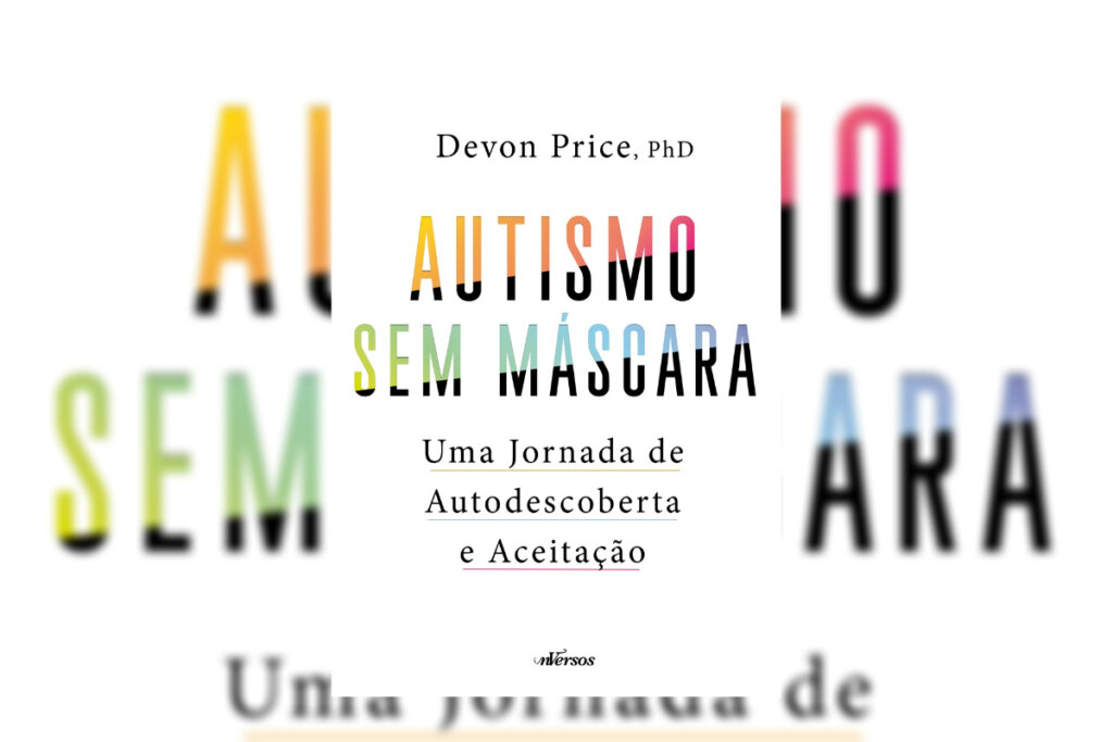Capa de livro com o nome do livro 'Autismo sem Máscara' escrito em letras pretas e coloridas 