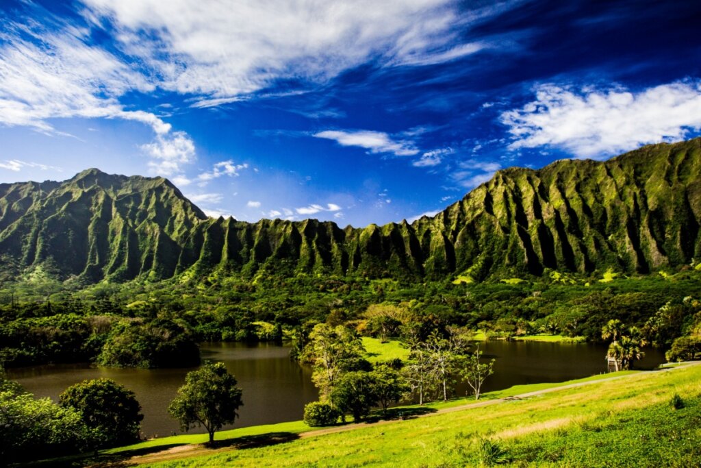 vista do parque Hoomaluhia no Havaí 