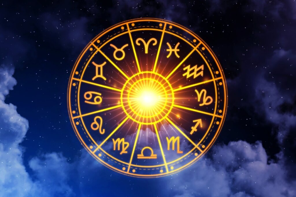 Ilustração de um círculo com os doze signos do zodíaco