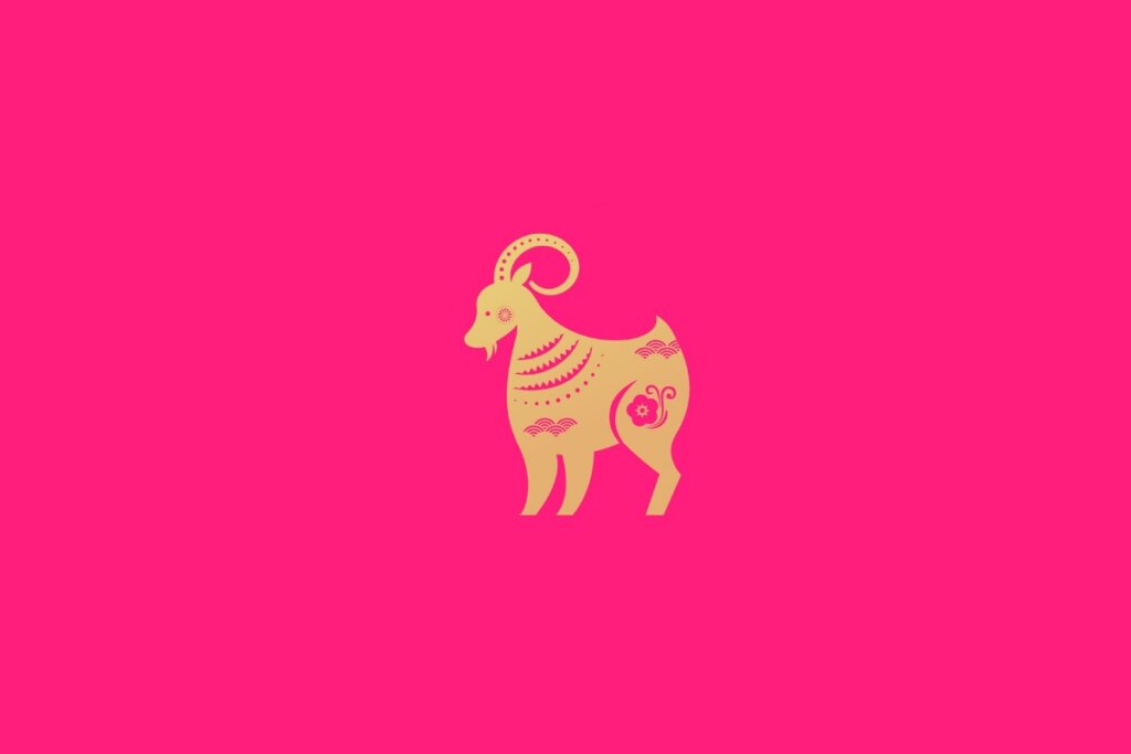 Ilustração de sinal de cabra em um fundo rosa