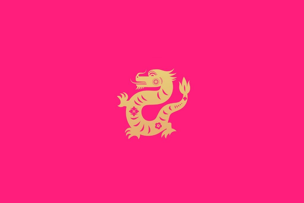 Ilustração do signo do dragão em um fundo rosa