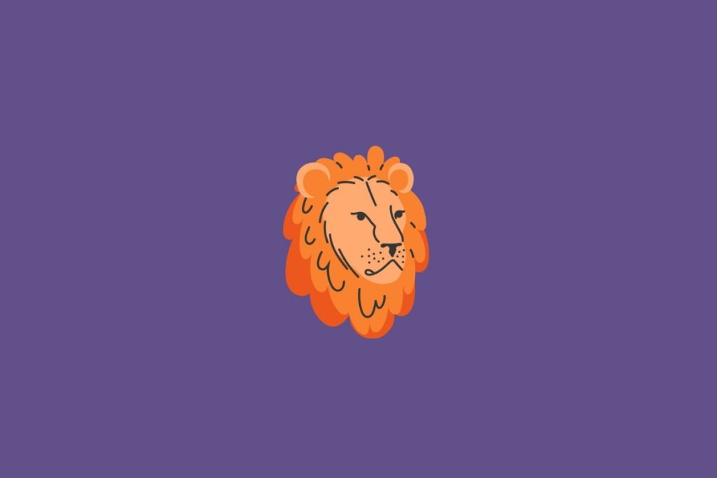 Ilustração do signo de leão em um fundo roxo 