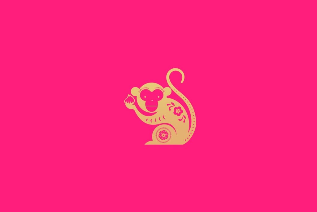 Ilustração do signo do macaco em um fundo rosa 