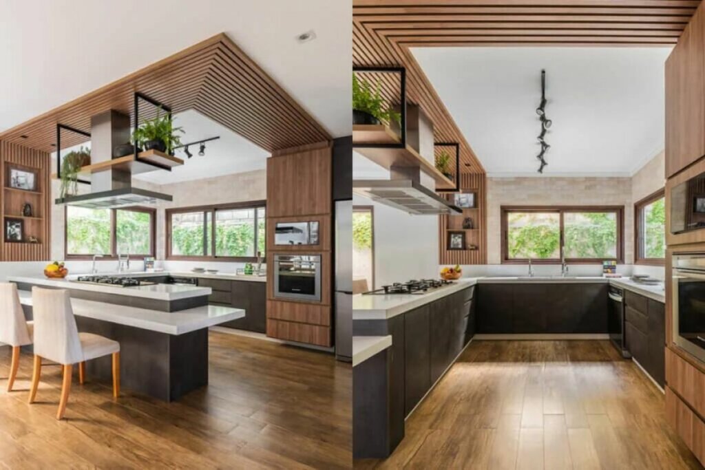 Cozinha com piso de madeira 