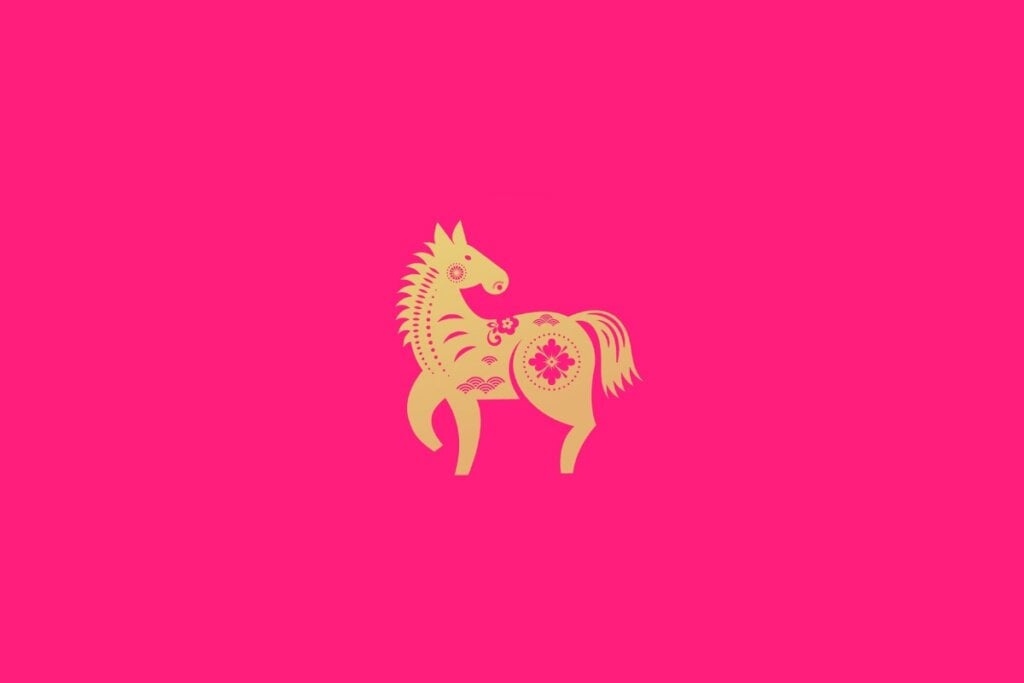 Ilustração do signo do cavalo em um fundo rosa